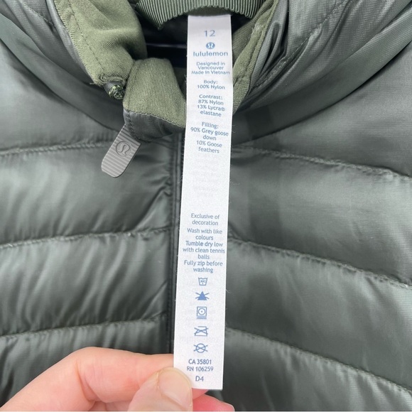 Lululemon Down For A Run Jacket II Size 12 Gator Green 800 Fill Down - Picture 4 of 7